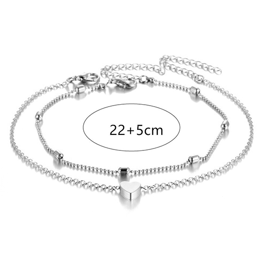 Silvery White Heart Alloy Anklets set