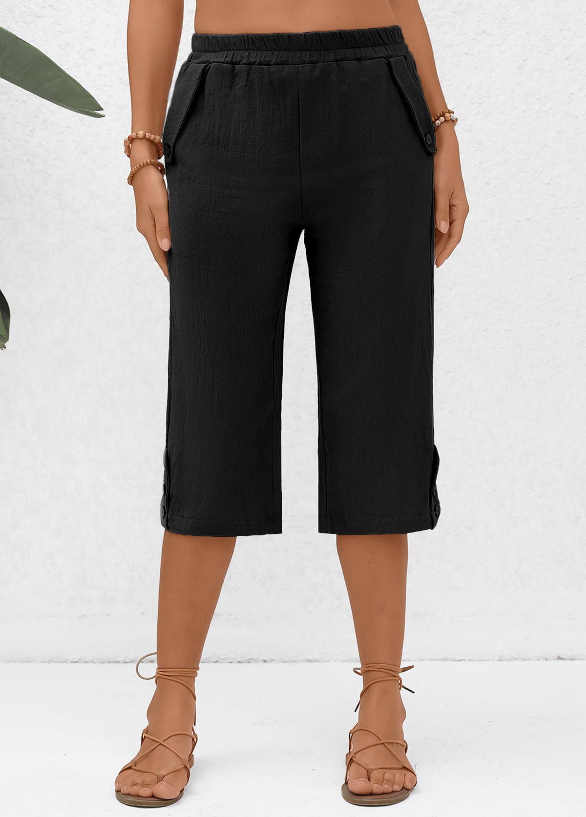 Black Pocket Elastic Waist High Waisted Pants | picture 