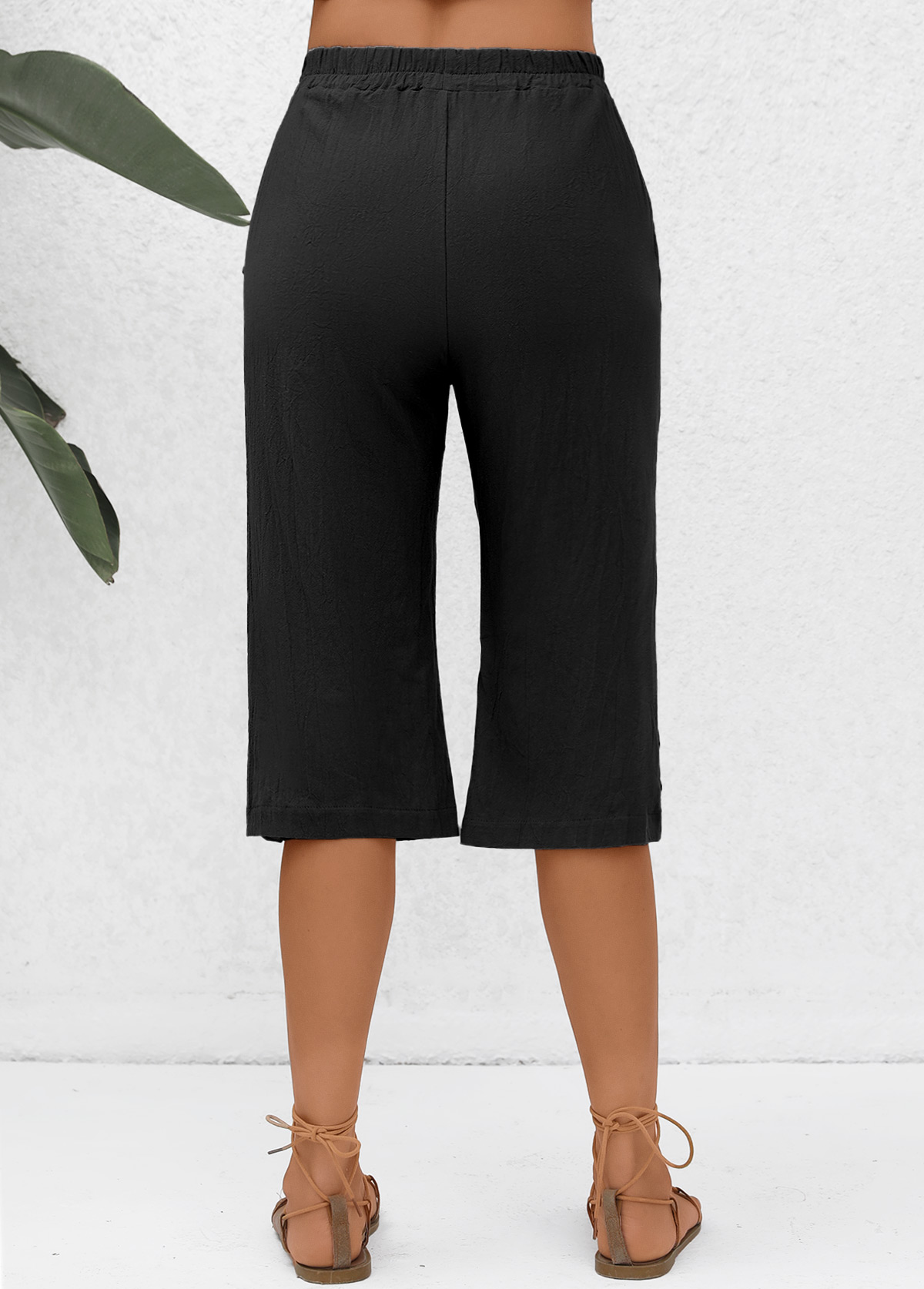 Black Pocket Elastic Waist High Waisted Pants | picture 