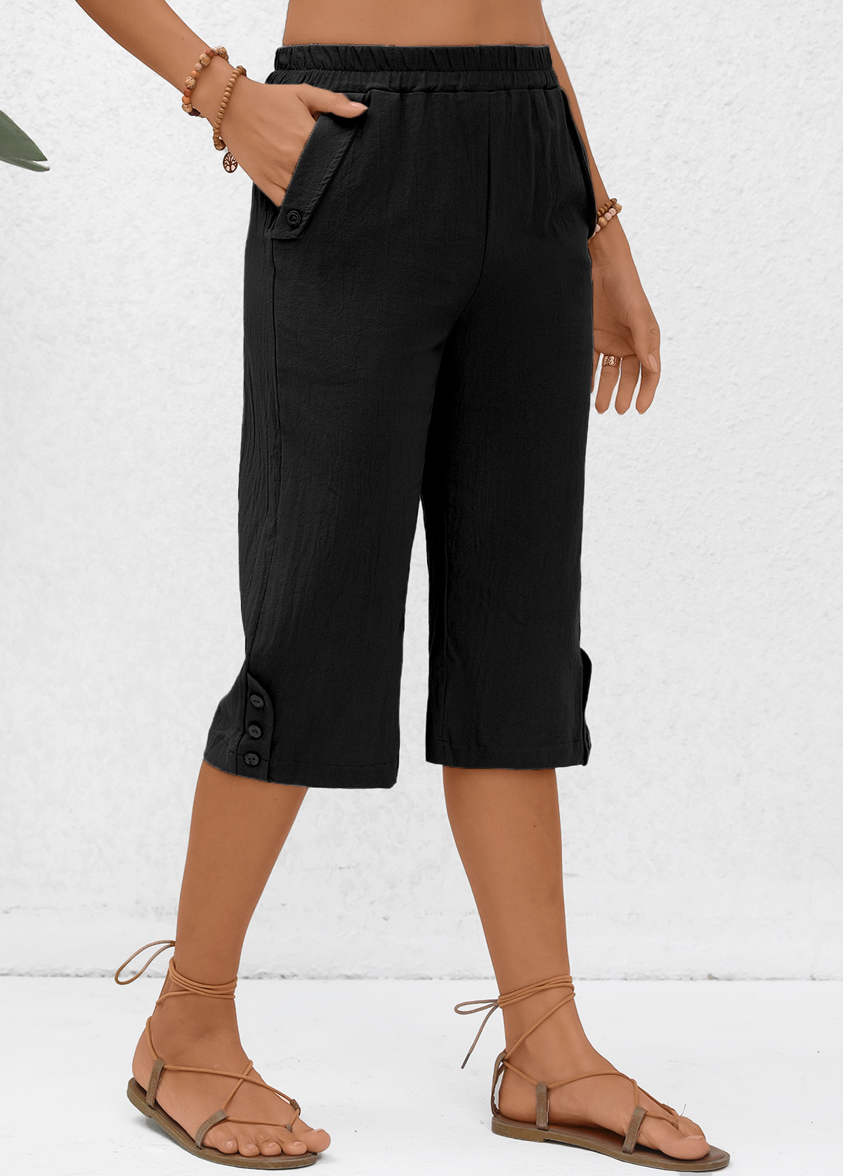 Black Pocket Elastic Waist High Waisted Pants | picture 