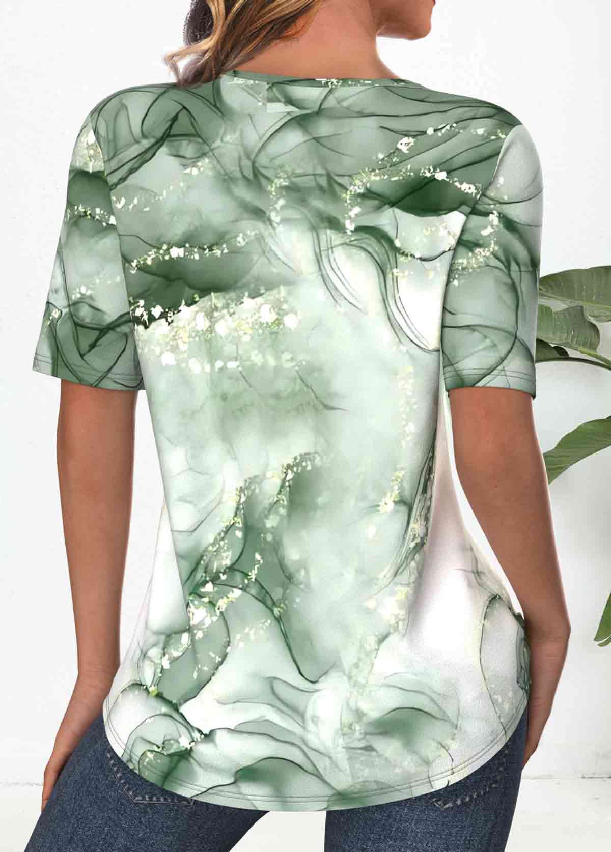 Light Green Tuck Stitch Marble Print T Shirt