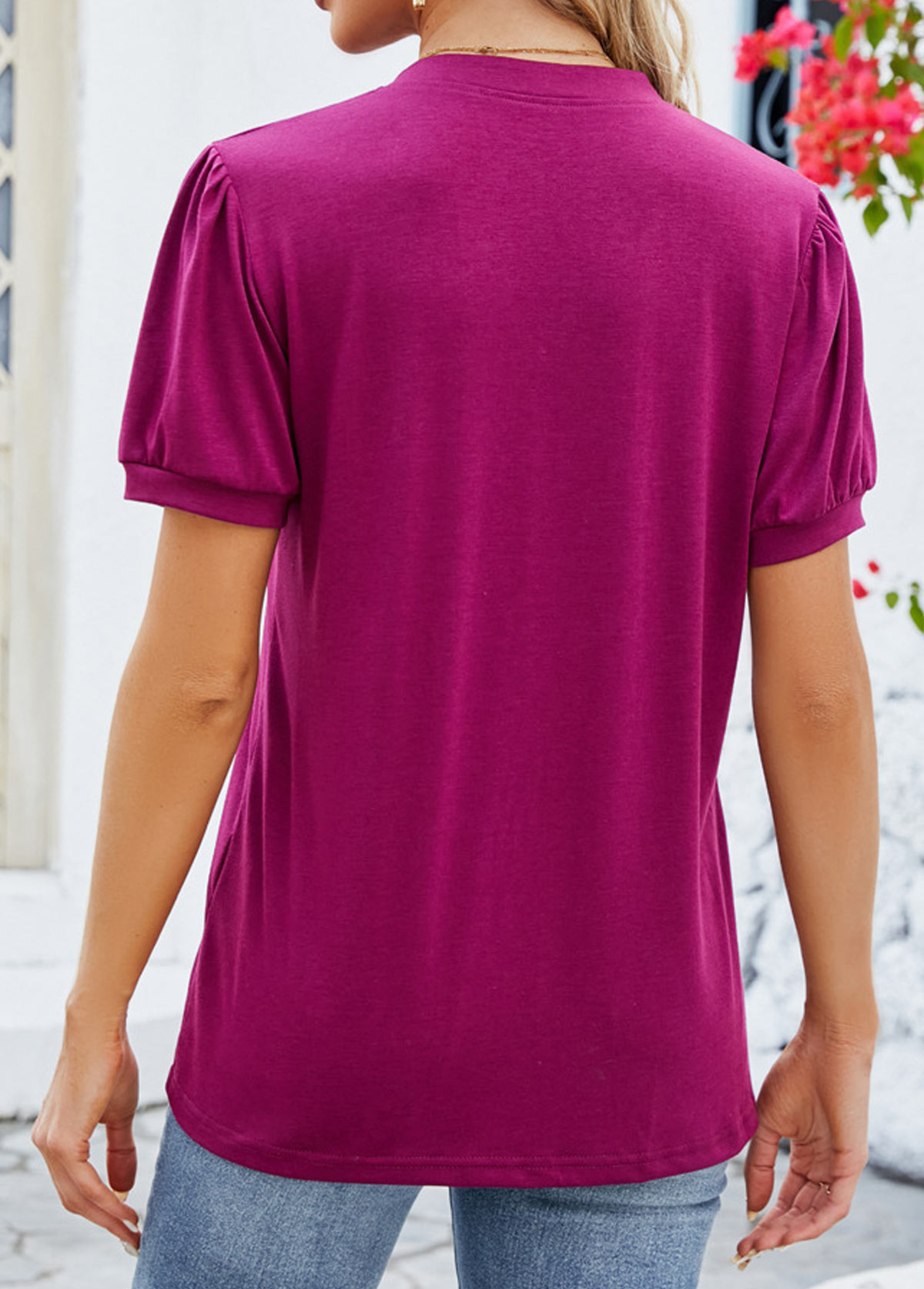 Dark Reddish Purple Tuck Stitch Short Sleeve T Shirt