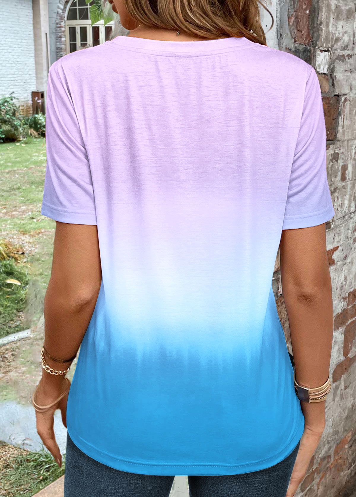 Light Purple Twist Ombre Short Sleeve T Shirt