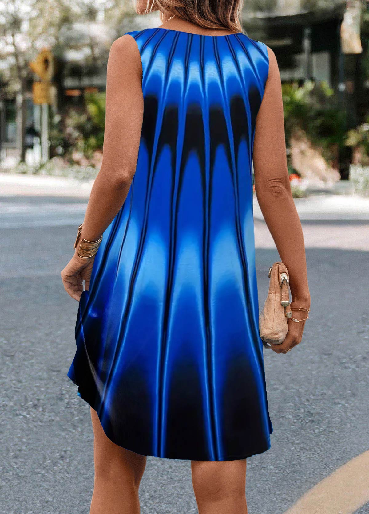 Blue Cut Out Ombre A Line Sleeveless Dress