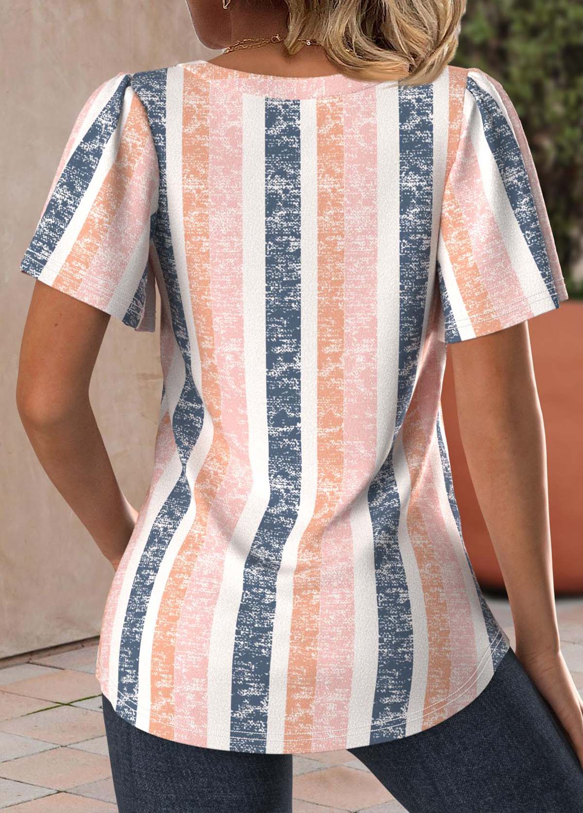 Dusty Pink Lightweight Striped Short Sleeve T Shirt | picture 