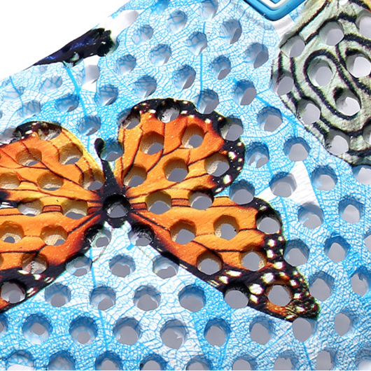 Light Blue Butterfly Print Closed Toe Falt Sliders