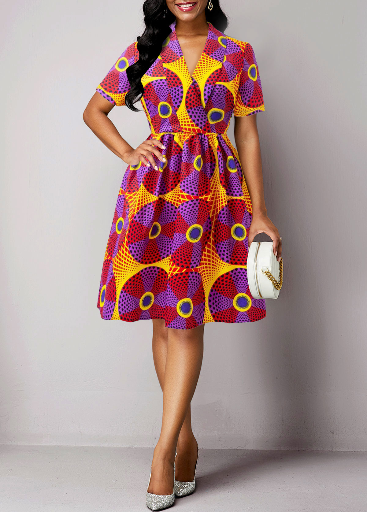 Multi Color Umbrella Hem African Tribal Print Dress