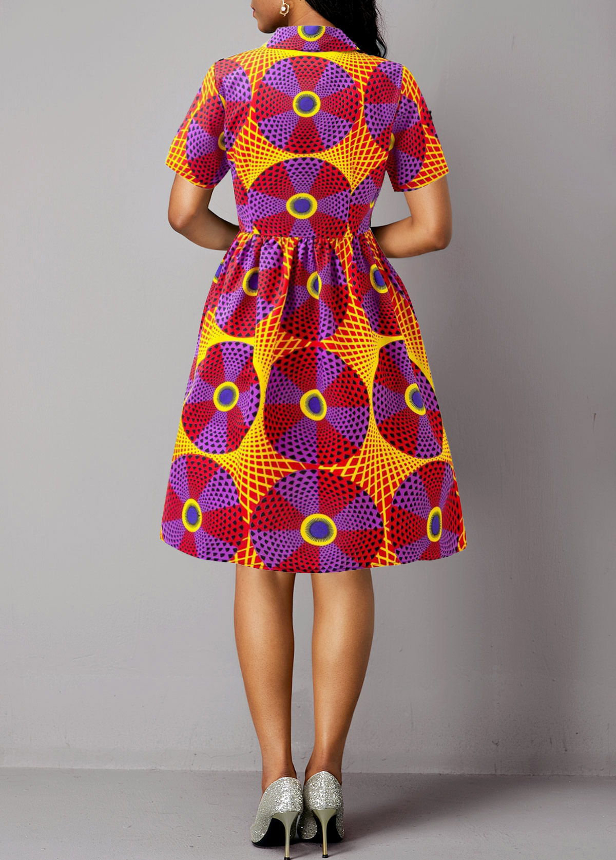 Multi Color Umbrella Hem African Tribal Print Dress