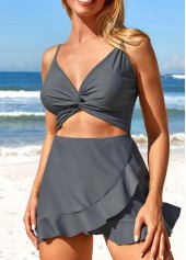 Twist Ruffle Dark Grey One Piece Swimwear | thumb picture 