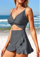 Twist Ruffle Dark Grey One Piece Swimwear | thumb picture 