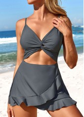 Twist Ruffle Dark Grey One Piece Swimwear