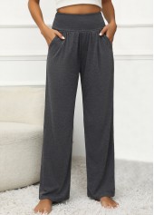 Dark Grey Pocket Elastic Waist High Waisted Pants