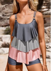 Handkerchief Hem Mid Waisted Dark Grey Tankini Set | thumb picture 