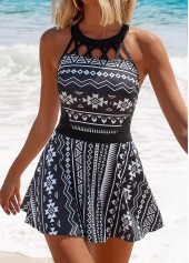 Cage Neck Mid Waisted Tribal Print Swimdress and Panty | thumb picture 