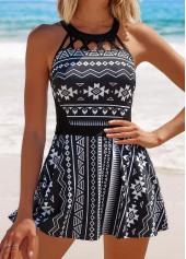 Cage Neck Mid Waisted Tribal Print Swimdress and Panty | thumb picture 