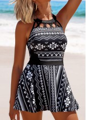 Cage Neck Mid Waisted Tribal Print Swimdress and Panty