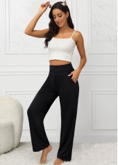 Black Pocket Elastic Waist High Waisted Pants | thumb picture 