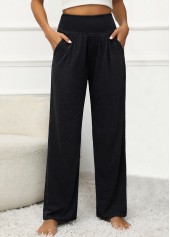 Black Pocket Elastic Waist High Waisted Pants