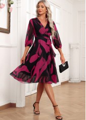 Black Layered Graffiti Print Belted 3/4 Sleeve Dress | thumb picture 
