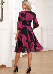 Black Layered Graffiti Print Belted 3/4 Sleeve Dress | thumb picture 