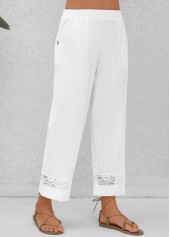 White Patchwork Elastic Waist High Waisted Pants | thumb picture 