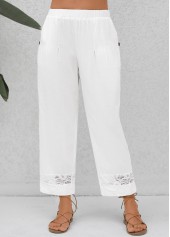 White Patchwork Elastic Waist High Waisted Pants | thumb picture 
