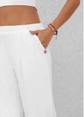 White Patchwork Elastic Waist High Waisted Pants | thumb picture 