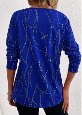 Dark Blue Button Geometric Print Long Sleeve T Shirt | thumb picture 