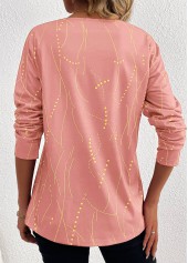 Pink Button Geometric Print Long Sleeve T Shirt | thumb picture 
