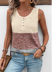 Light Coffee Patchwork Round Neck Tank Top | thumb picture 