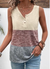 Light Coffee Patchwork Round Neck Tank Top | thumb picture 