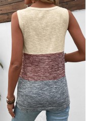 Light Coffee Patchwork Round Neck Tank Top | thumb picture 