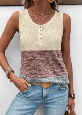 Light Coffee Patchwork Round Neck Tank Top | thumb picture 