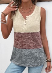 Light Coffee Patchwork Round Neck Tank Top | thumb picture 
