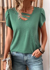 Turquoise Patchwork Short Sleeve V Neck T Shirt | thumb picture 