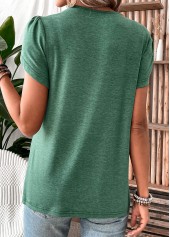 Turquoise Patchwork Short Sleeve V Neck T Shirt | thumb picture 