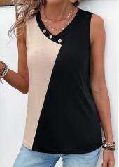 Black Patchwork V Neck Tank Top | thumb picture 