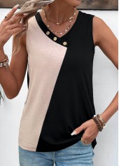 Black Patchwork V Neck Tank Top | thumb picture 
