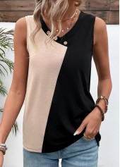 Black Patchwork V Neck Tank Top