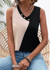 Black Patchwork V Neck Tank Top | thumb picture 