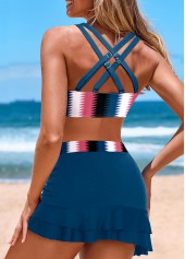 Drawstring Geometric Print Peacock Blue Bikini Set | thumb picture 