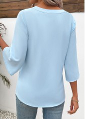 Light Blue Button 3/4 Sleeve Split Neck Blouse | thumb picture 