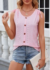 Pink Button Scoop Neck Tank Top