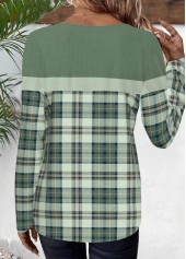 Sage Green Patchwork Plaid Long Sleeve T Shirt | thumb picture 