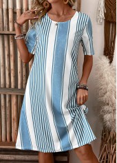 Light Blue Pocket Striped Short Sleeve Shift Dress | thumb picture 