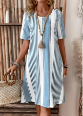 Light Blue Pocket Striped Short Sleeve Shift Dress | thumb picture 