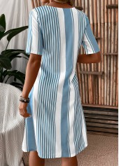 Light Blue Pocket Striped Short Sleeve Shift Dress | thumb picture 