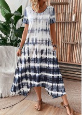 Dusty Blue Pocket Tie Dye Print A Line Dress | thumb picture 