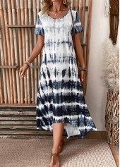 Dusty Blue Pocket Tie Dye Print A Line Dress | thumb picture 