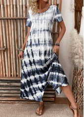 Dusty Blue Pocket Tie Dye Print A Line Dress | thumb picture 